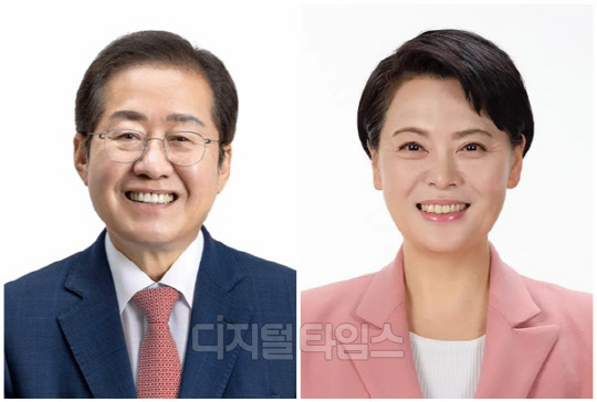 홍준표 대구시장(왼쪽)과 윤희숙 전 국회의원. <디지털타임스 DB>